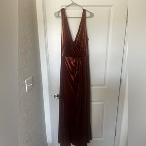 Rust velvet bridesmaid dress